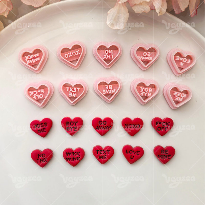 Valentine’s Day Heart Shape Text Series Polymer Clay Cutters