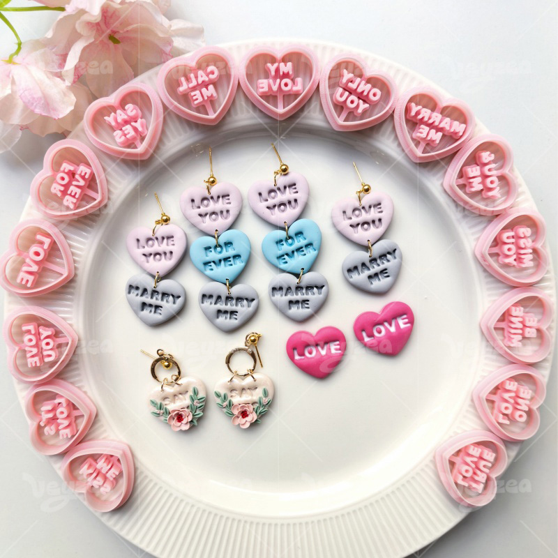 Valentine’s Day Vintage Heart Text Series Polymer Clay Cutters