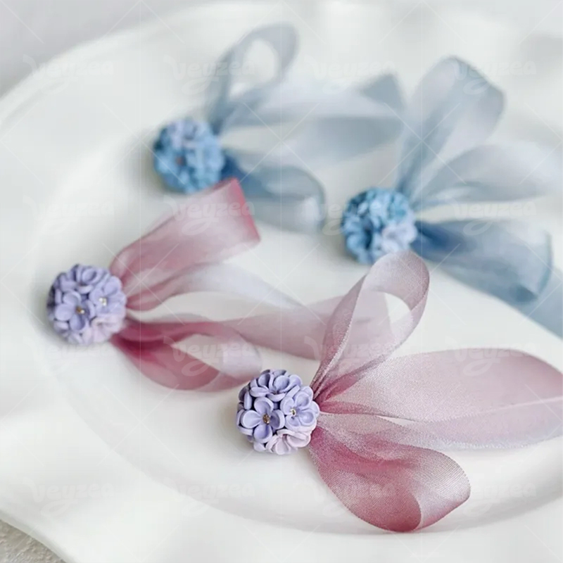 3D Hydrangea Polymer Clay Earrings Hover
