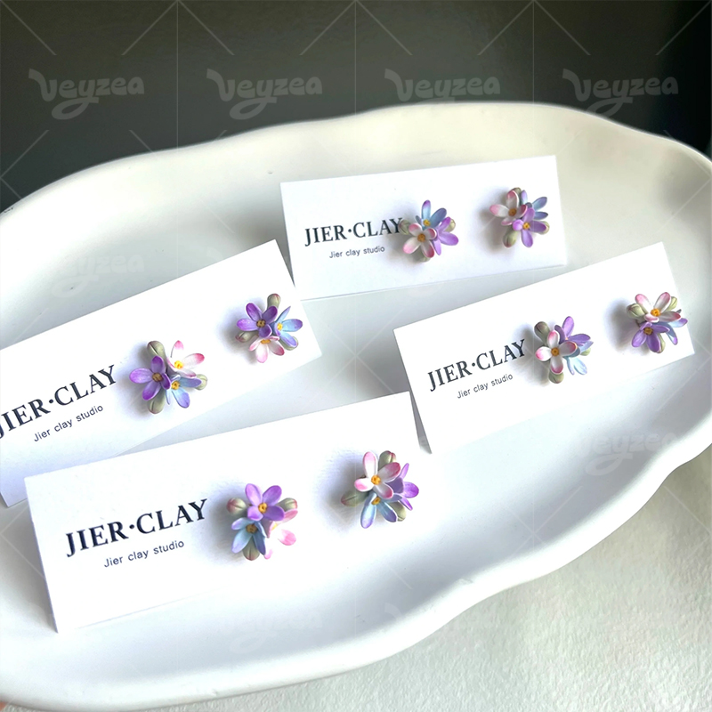 Pinkish-Purple Flower Polymer Clay Earrings - Image 3