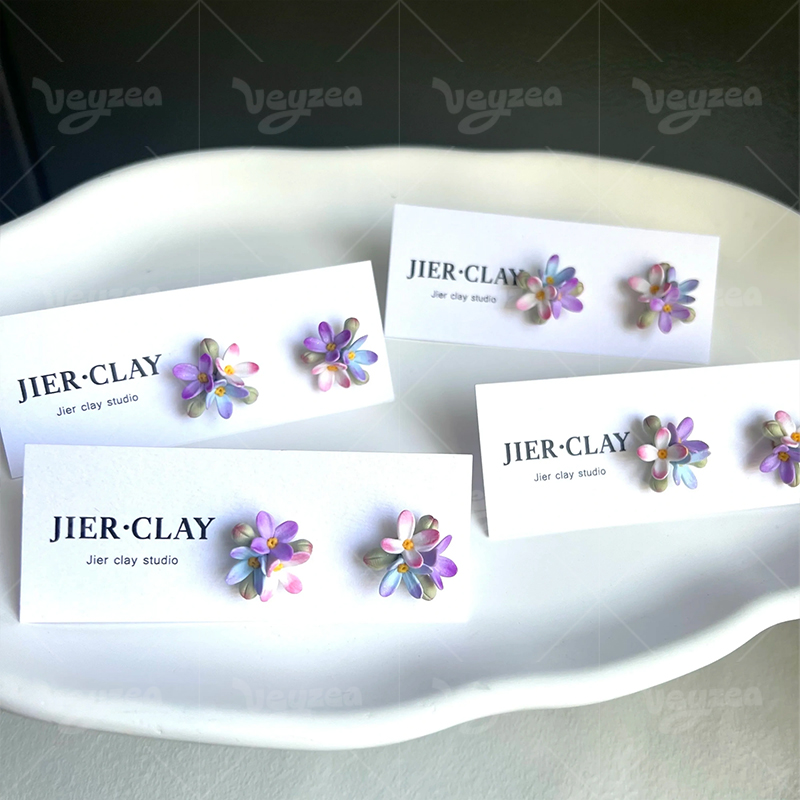 Pinkish-Purple Flower Polymer Clay Earrings - Image 4