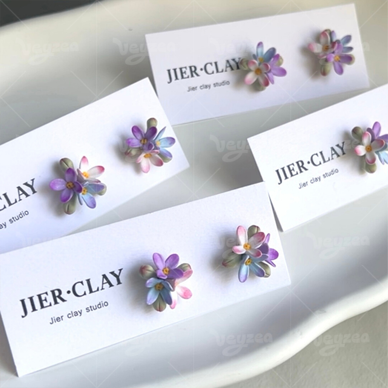 Pinkish-Purple Flower Polymer Clay Earrings - Image 6