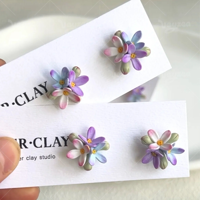Pinkish-Purple Flower Polymer Clay Earrings Hover