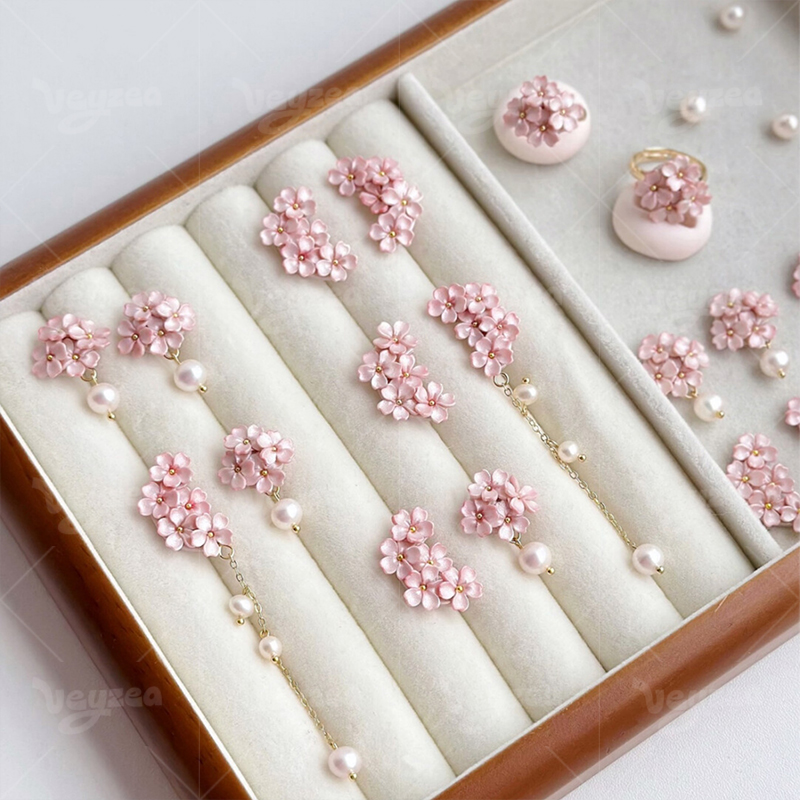 Spring Cherry Blossoms Polymer Clay Earrings Hover