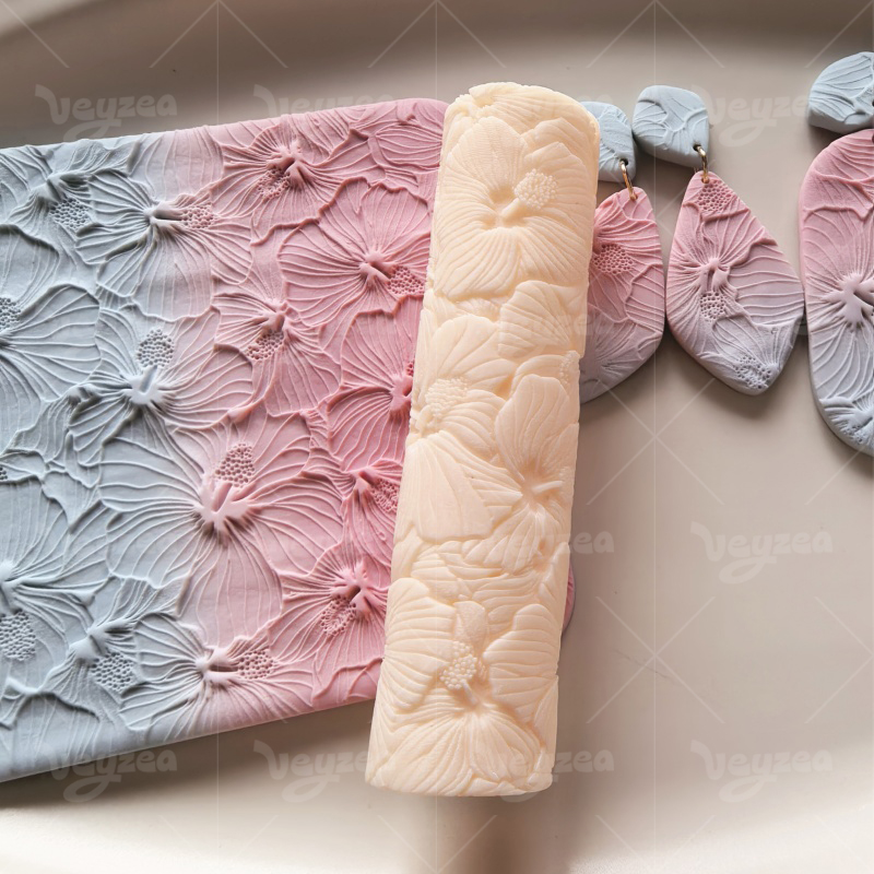 Hibiscus Flowers Polymer Clay Texture Roller